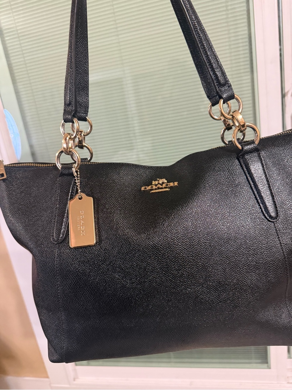 Coach Black Leather Tote with Gold Accents - Picture 3 of 4